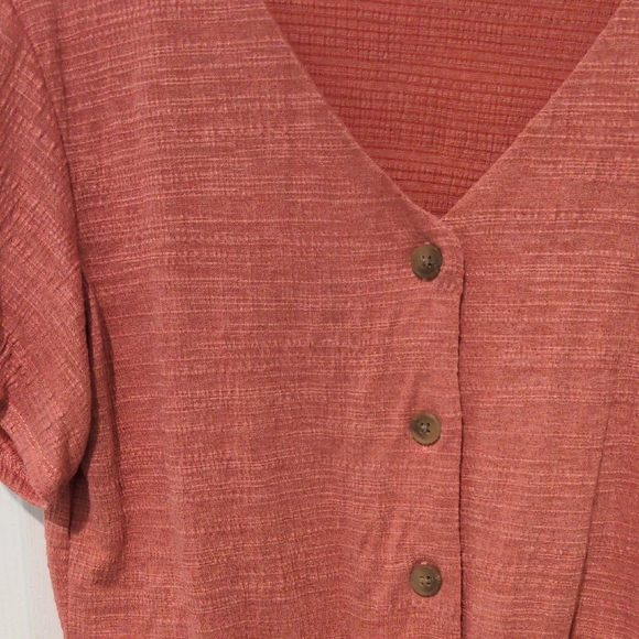 Women's Button-Down Tie-Front Top - Coral - Picture 3 of 4